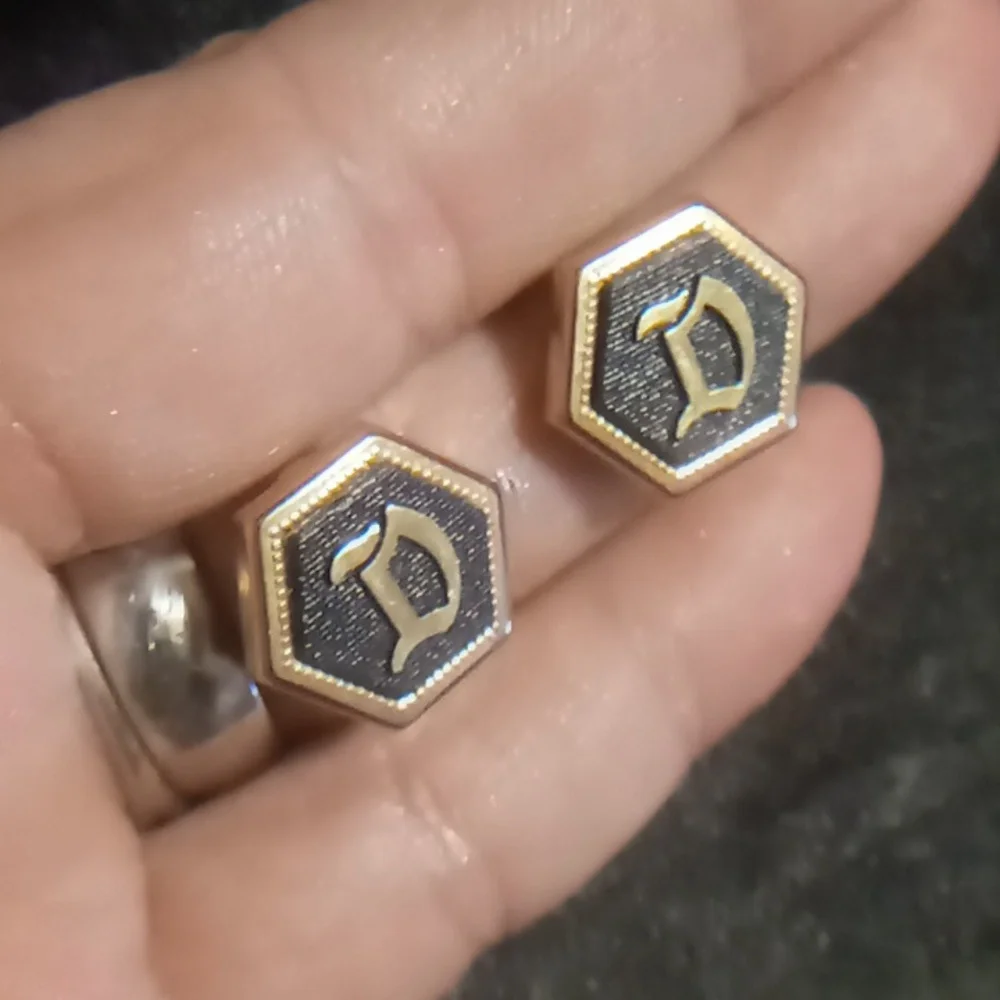 Vintage Hexagonal Black and Gold button covers cuff links Initial D stylish